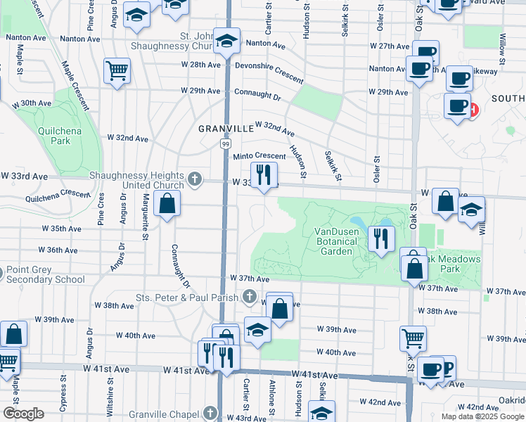 map of restaurants, bars, coffee shops, grocery stores, and more near 4900 Cartier Street in Vancouver