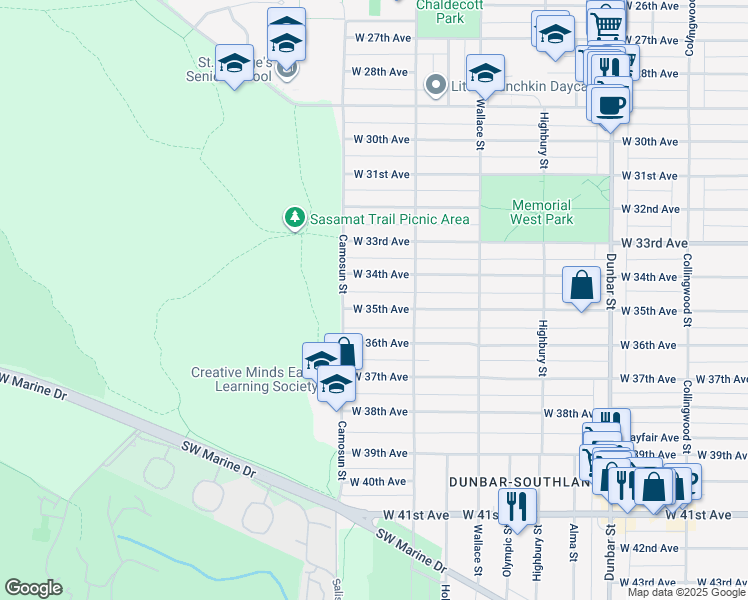 map of restaurants, bars, coffee shops, grocery stores, and more near 4055 West 35th Avenue in Vancouver