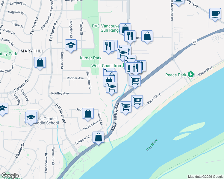 map of restaurants, bars, coffee shops, grocery stores, and more near 1515 Broadway Street in Port Coquitlam