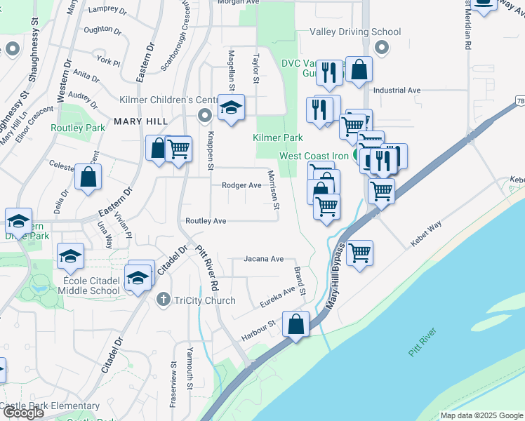 map of restaurants, bars, coffee shops, grocery stores, and more near 1850 Sinclair Place in Port Coquitlam