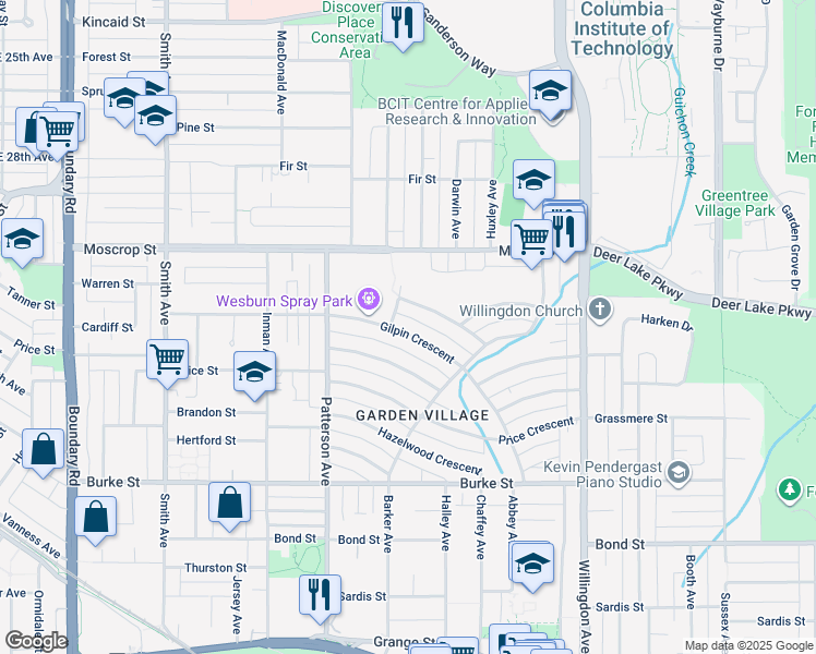 map of restaurants, bars, coffee shops, grocery stores, and more near 4221 Gilpin Crescent in Burnaby