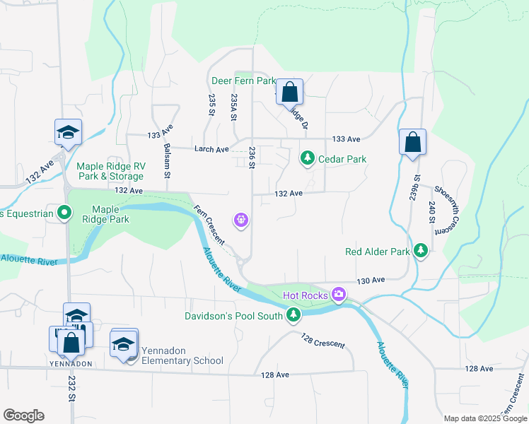 map of restaurants, bars, coffee shops, grocery stores, and more near 13158 236 Street in Maple Ridge