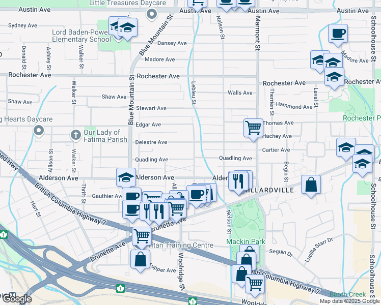 map of restaurants, bars, coffee shops, grocery stores, and more near 306 Lebleu Street in Coquitlam