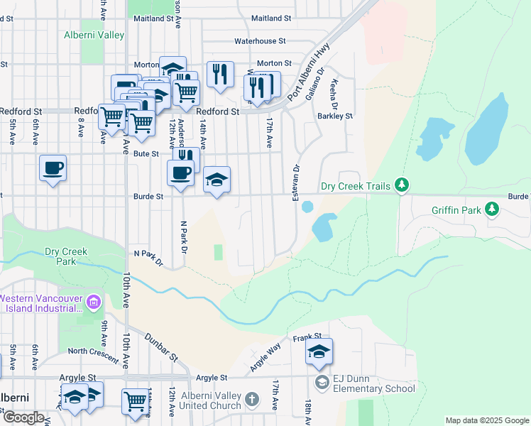 map of restaurants, bars, coffee shops, grocery stores, and more near in Port Alberni