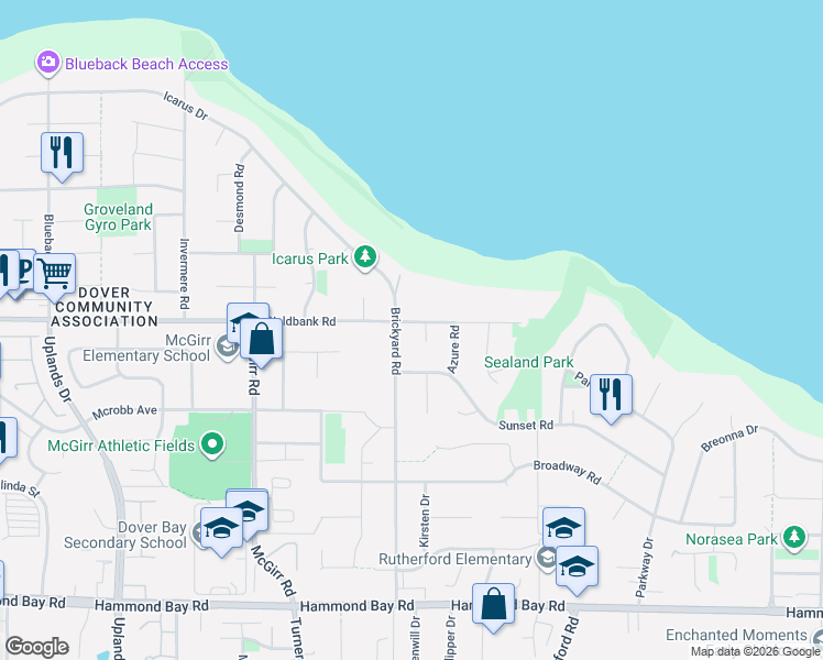 map of restaurants, bars, coffee shops, grocery stores, and more near 5961 Waldbank Road in Nanaimo