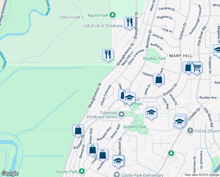 map of restaurants, bars, coffee shops, grocery stores, and more near 1506 Mary Hill Lane in Port Coquitlam