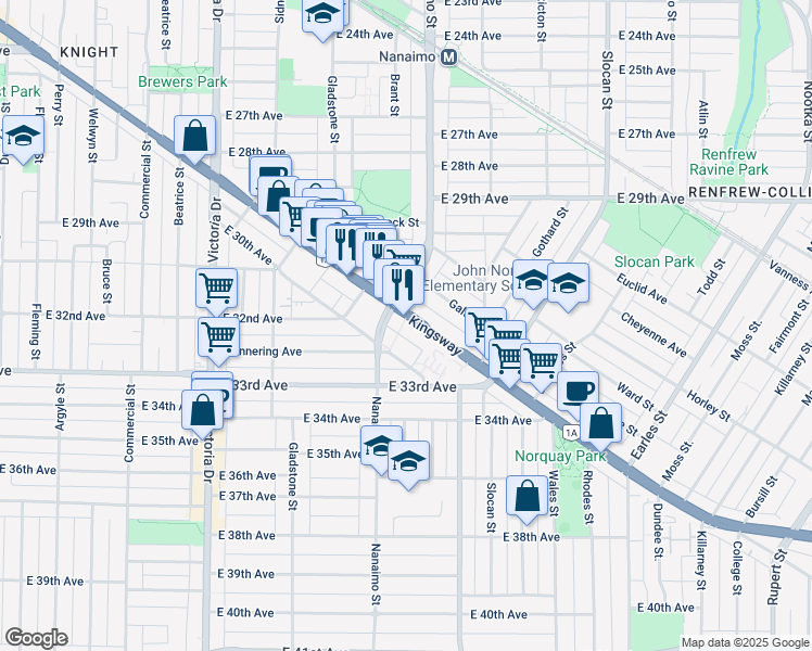 map of restaurants, bars, coffee shops, grocery stores, and more near 4818 Eldorado Mews in Vancouver
