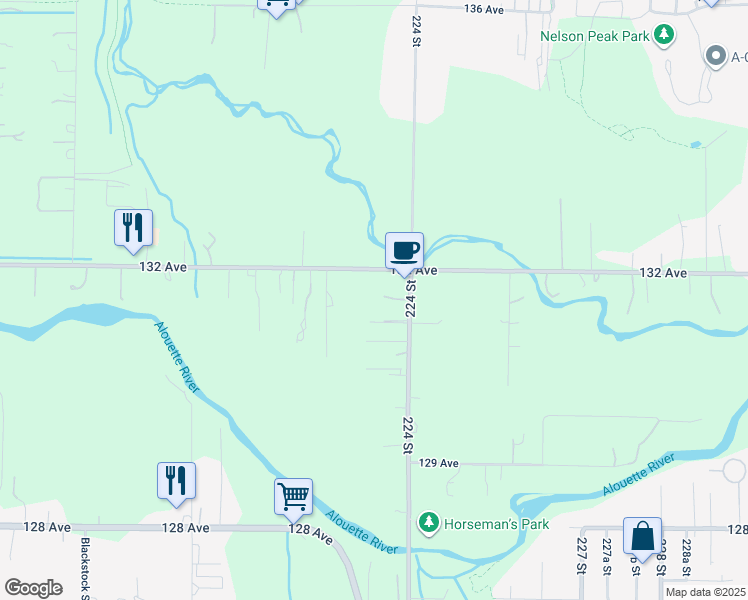map of restaurants, bars, coffee shops, grocery stores, and more near 13139 224 Street in Maple Ridge