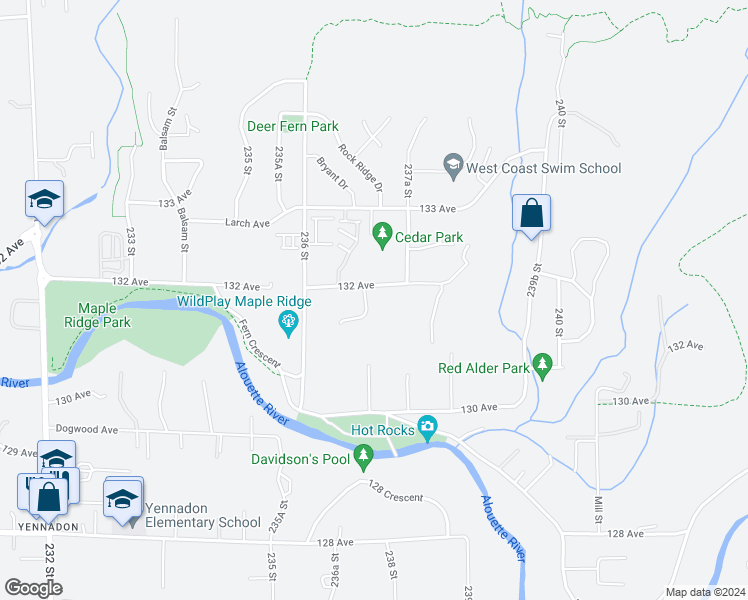 map of restaurants, bars, coffee shops, grocery stores, and more near 13178 236B Street in Maple Ridge