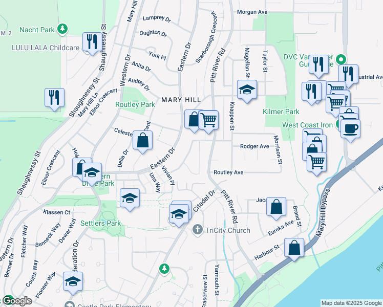 map of restaurants, bars, coffee shops, grocery stores, and more near 1463 Columbia Avenue in Port Coquitlam