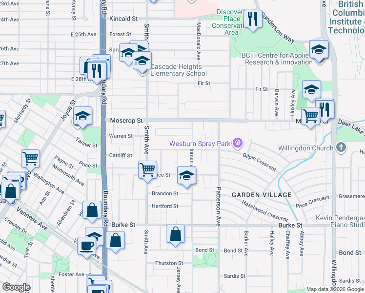 map of restaurants, bars, coffee shops, grocery stores, and more near 3965 Gilpin Street in Burnaby