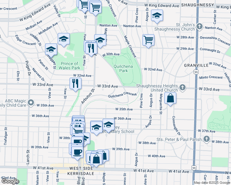 map of restaurants, bars, coffee shops, grocery stores, and more near 1926 Aspen Avenue in Vancouver