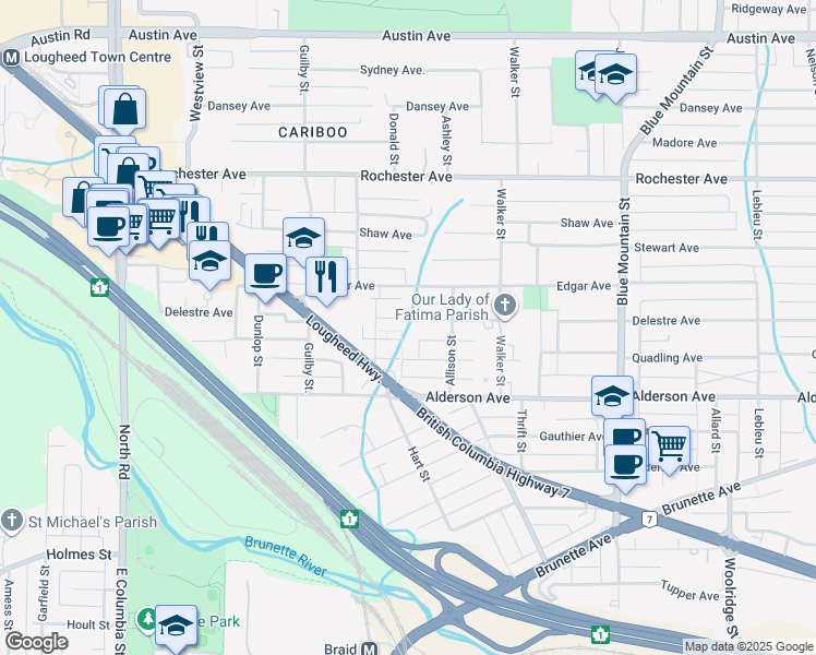 map of restaurants, bars, coffee shops, grocery stores, and more near 700 Delestre Avenue in Coquitlam