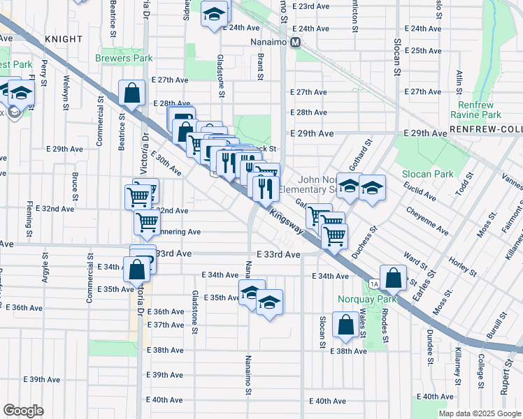 map of restaurants, bars, coffee shops, grocery stores, and more near 4815 Eldorado Mews in Vancouver