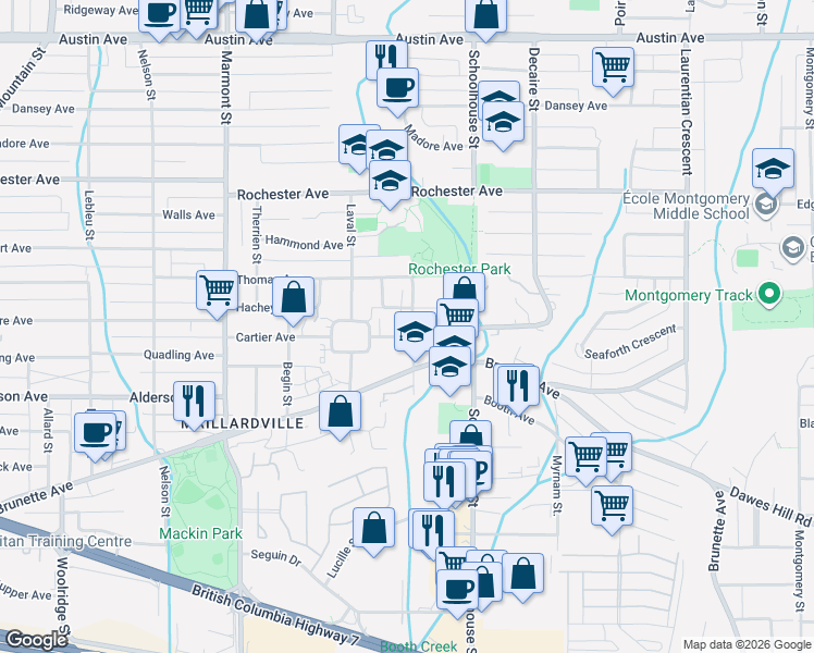 map of restaurants, bars, coffee shops, grocery stores, and more near 312 Casey Street in Coquitlam