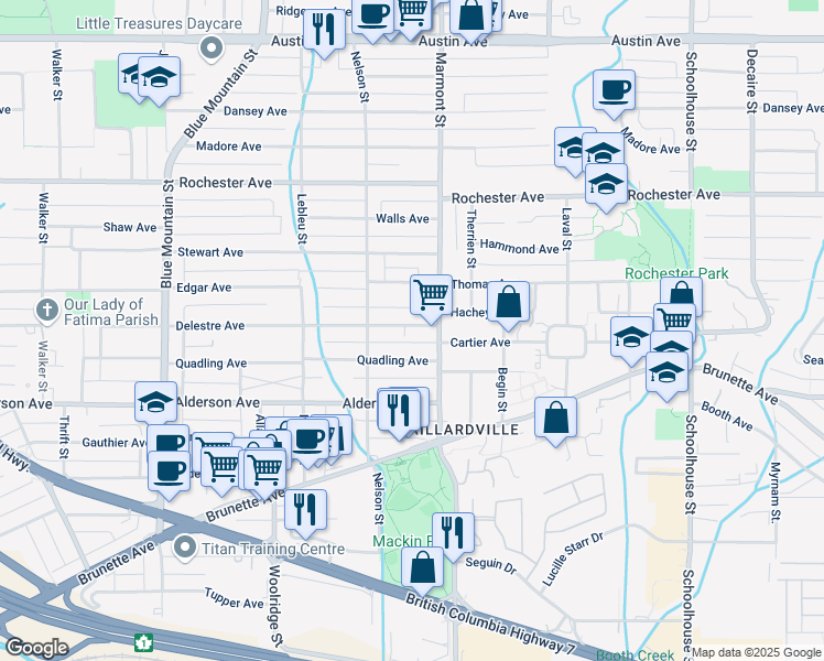 map of restaurants, bars, coffee shops, grocery stores, and more near 1052 Delestre Avenue in Coquitlam