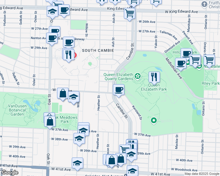 map of restaurants, bars, coffee shops, grocery stores, and more near in Vancouver