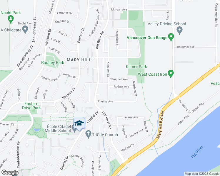 map of restaurants, bars, coffee shops, grocery stores, and more near 1461 Knappen Street in Port Coquitlam