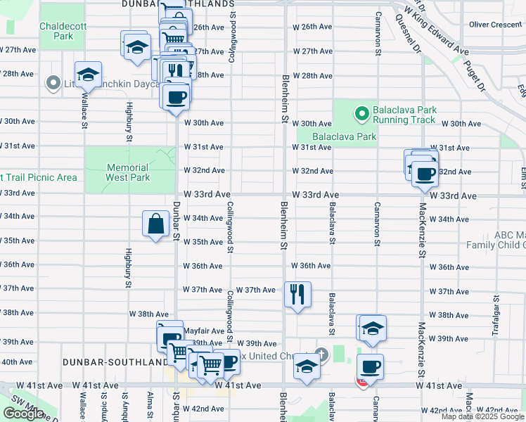 map of restaurants, bars, coffee shops, grocery stores, and more near in Vancouver