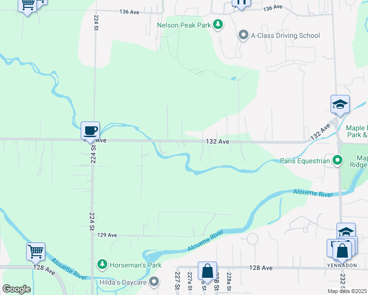 map of restaurants, bars, coffee shops, grocery stores, and more near 22696 132 Avenue in Maple Ridge
