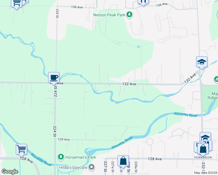 map of restaurants, bars, coffee shops, grocery stores, and more near 22696 132 Avenue in Maple Ridge