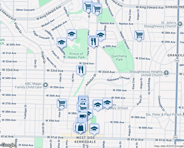 map of restaurants, bars, coffee shops, grocery stores, and more near in Vancouver