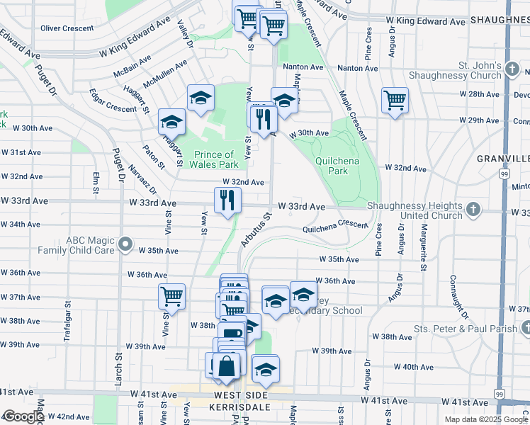 map of restaurants, bars, coffee shops, grocery stores, and more near in Vancouver