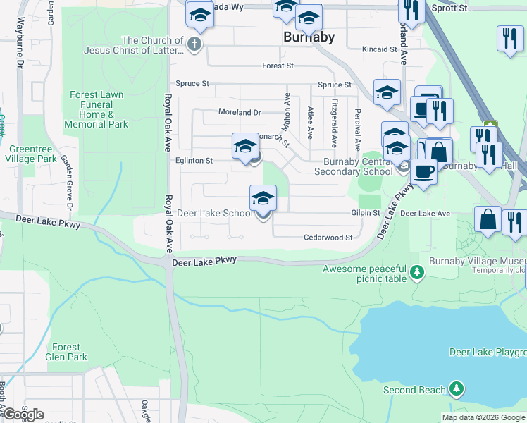 map of restaurants, bars, coffee shops, grocery stores, and more near 5541 Gilpin St in Burnaby