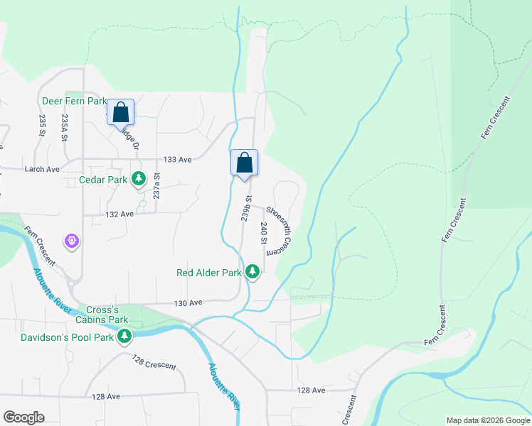 map of restaurants, bars, coffee shops, grocery stores, and more near 13197 Shoesmith Crescent in Maple Ridge