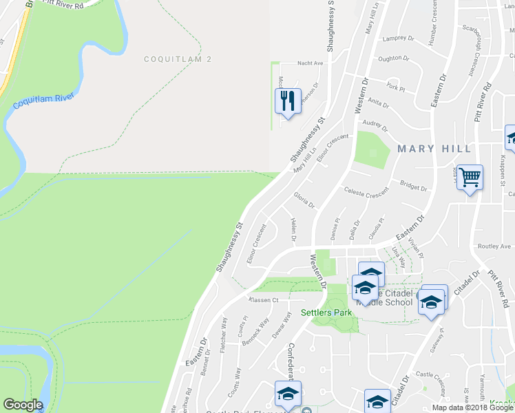 map of restaurants, bars, coffee shops, grocery stores, and more near 1506 Mary Hill Lane in Port Coquitlam
