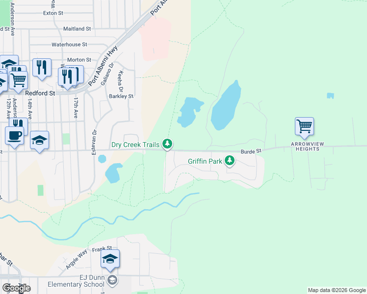 map of restaurants, bars, coffee shops, grocery stores, and more near 3333 Burde Street in Port Alberni