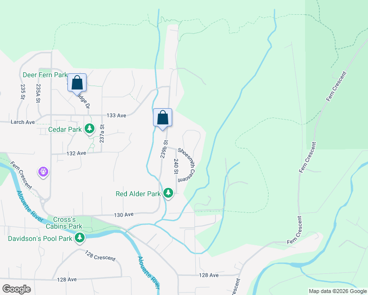 map of restaurants, bars, coffee shops, grocery stores, and more near 13197 Shoesmith Crescent in Maple Ridge