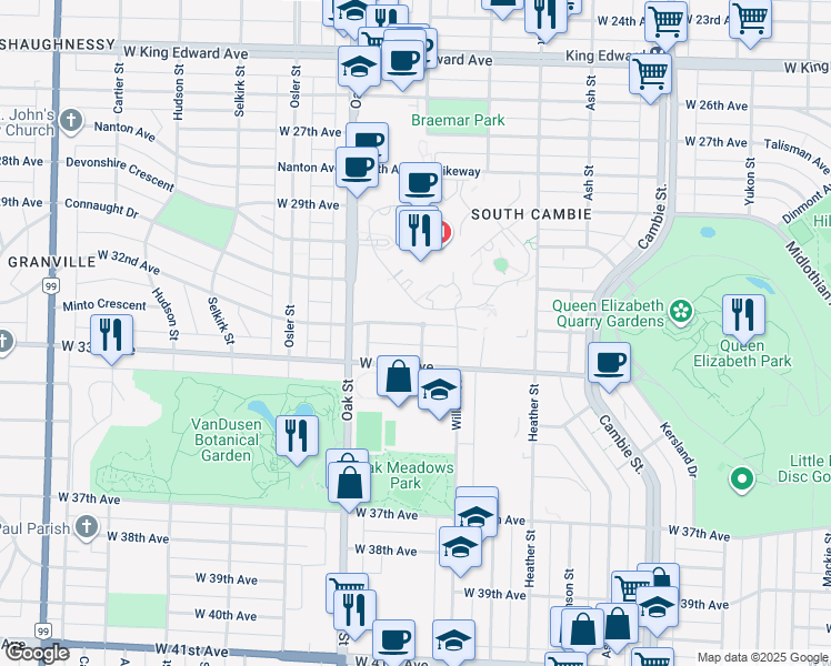 map of restaurants, bars, coffee shops, grocery stores, and more near 4809 Laurel Street in Vancouver