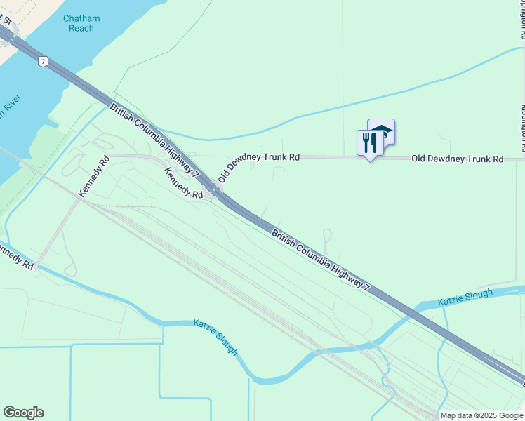 map of restaurants, bars, coffee shops, grocery stores, and more near 18211 Lougheed Highway in Pitt Meadows