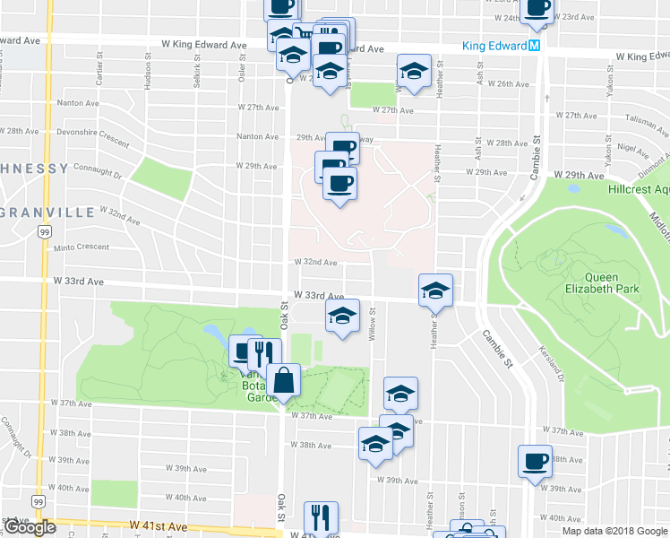 map of restaurants, bars, coffee shops, grocery stores, and more near in Vancouver