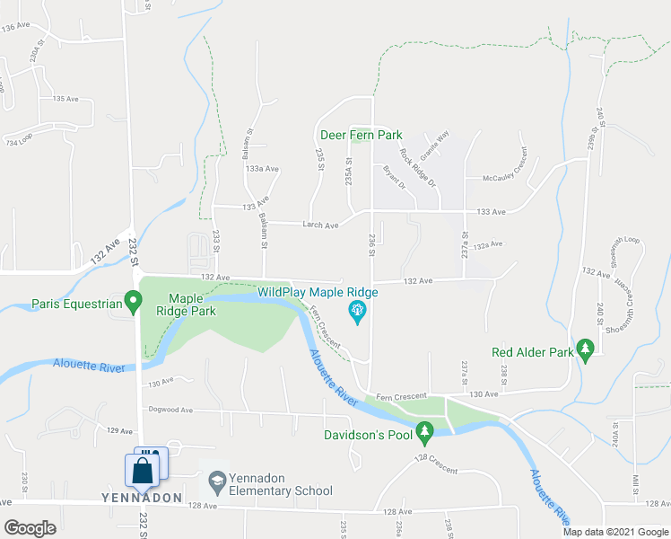map of restaurants, bars, coffee shops, grocery stores, and more near 23551 132 Avenue in Maple Ridge