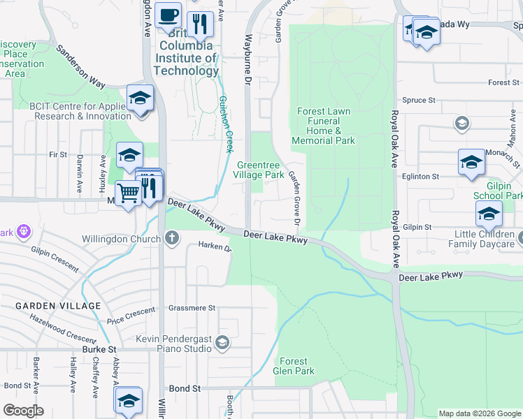 map of restaurants, bars, coffee shops, grocery stores, and more near 4686 Fernglen Place in Burnaby