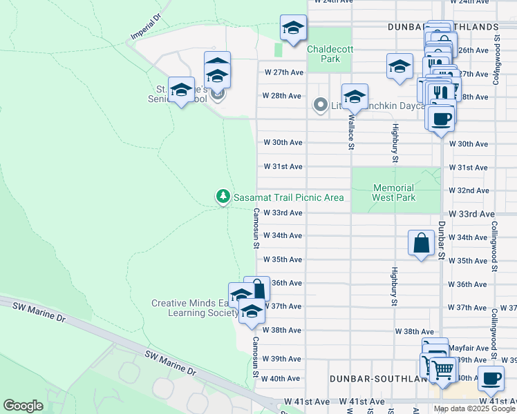 map of restaurants, bars, coffee shops, grocery stores, and more near 4868 Camosun Street in Vancouver
