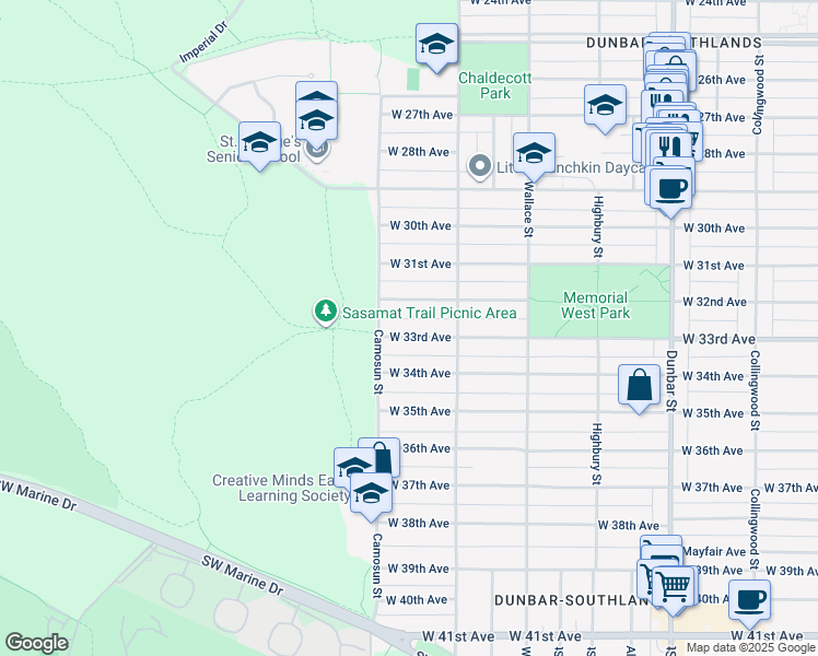 map of restaurants, bars, coffee shops, grocery stores, and more near 4063 West 33rd Avenue in Vancouver