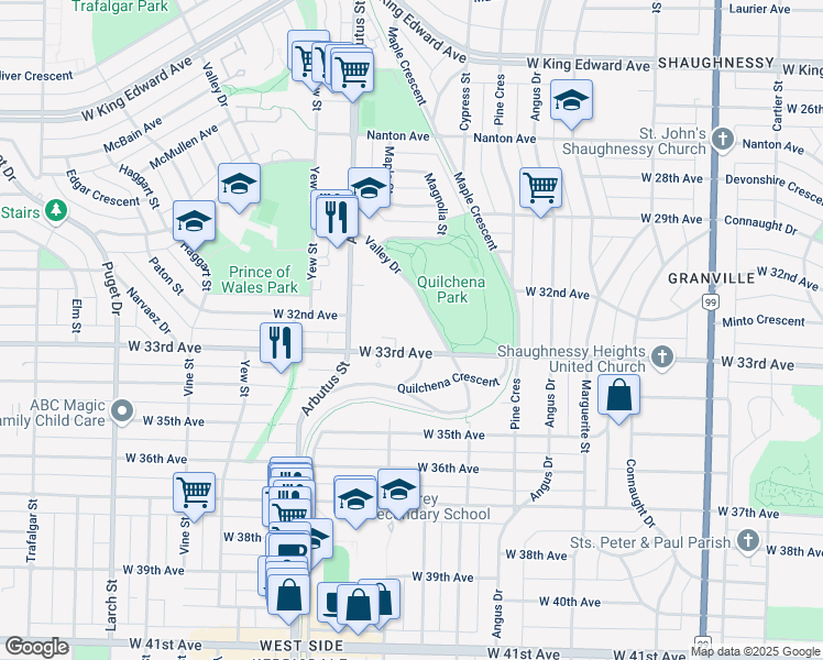 map of restaurants, bars, coffee shops, grocery stores, and more near 4883 Maclure Mews in Vancouver