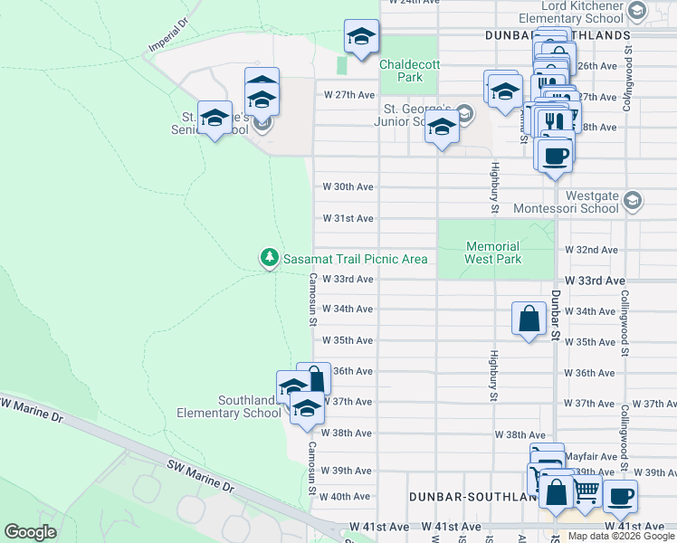 map of restaurants, bars, coffee shops, grocery stores, and more near in Vancouver