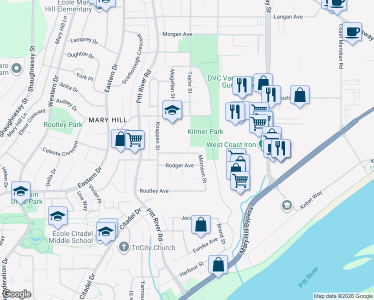 map of restaurants, bars, coffee shops, grocery stores, and more near 1897 Campbell Avenue in Port Coquitlam