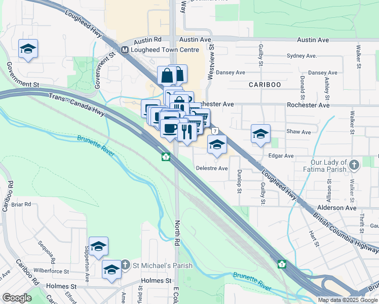map of restaurants, bars, coffee shops, grocery stores, and more near 318 Alderson Avenue in Coquitlam