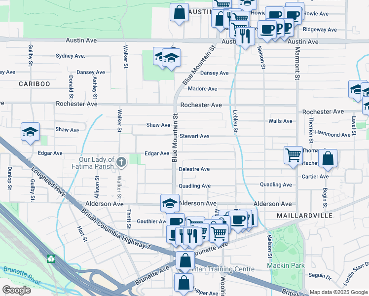 map of restaurants, bars, coffee shops, grocery stores, and more near 901 Edgar Avenue in Coquitlam