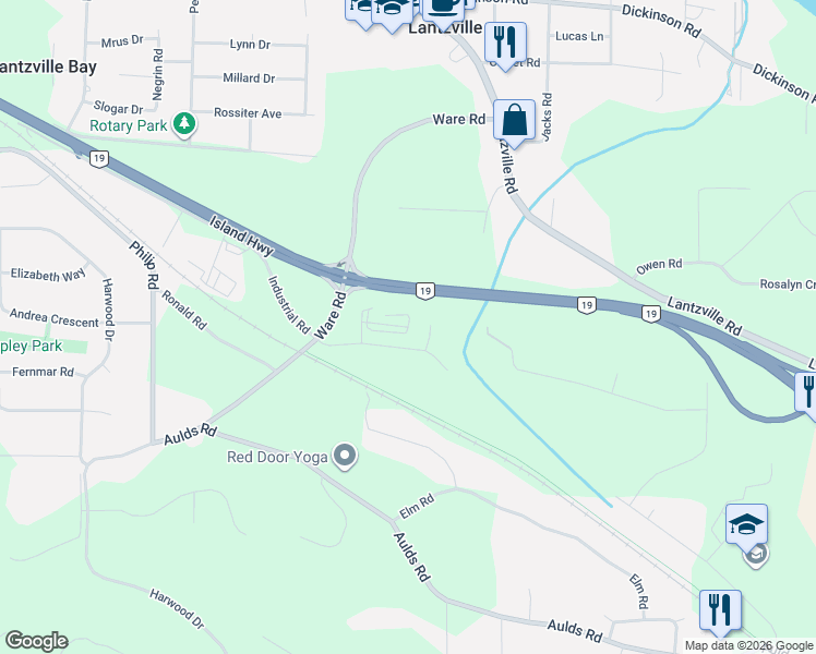 map of restaurants, bars, coffee shops, grocery stores, and more near 62 Clark Drive West in Lantzville