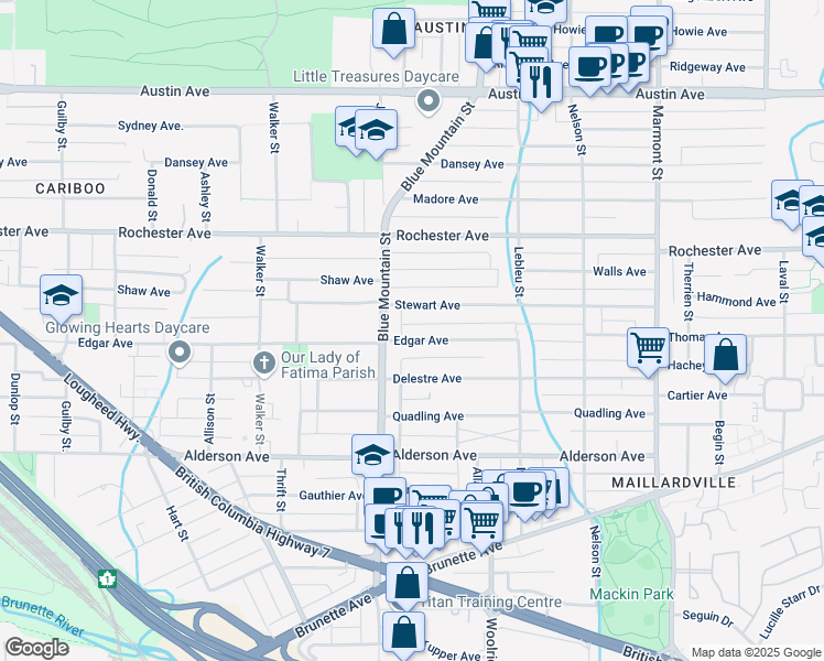 map of restaurants, bars, coffee shops, grocery stores, and more near 903 Edgar Avenue in Coquitlam