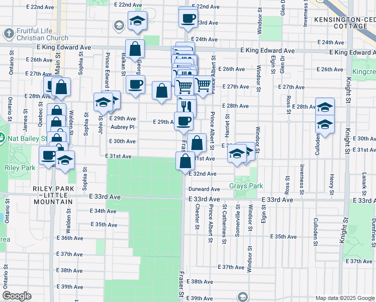 map of restaurants, bars, coffee shops, grocery stores, and more near in Vancouver