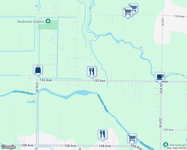 map of restaurants, bars, coffee shops, grocery stores, and more near 21973 132 Avenue in Maple Ridge