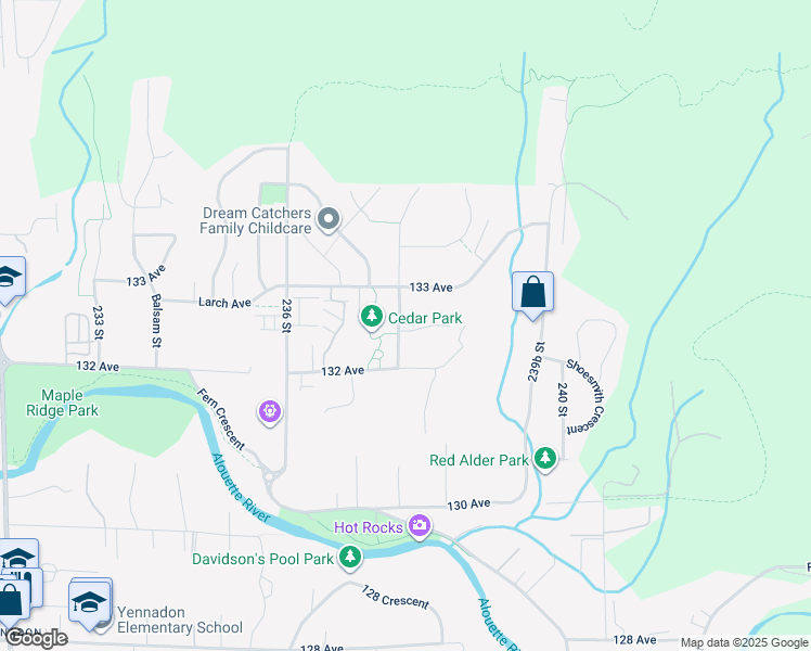 map of restaurants, bars, coffee shops, grocery stores, and more near 13250 237A Street in Maple Ridge