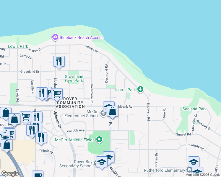map of restaurants, bars, coffee shops, grocery stores, and more near McGirr Road & Christopher Road in Nanaimo